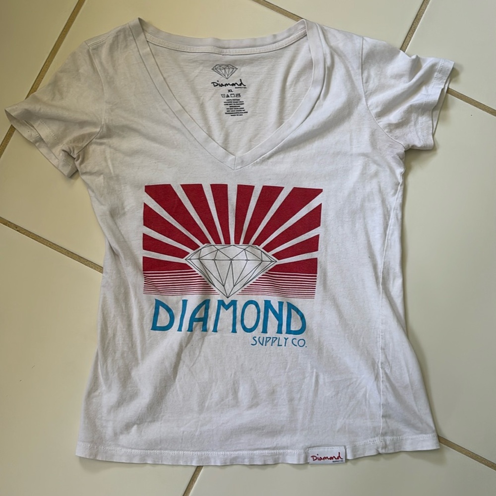 Diamond Supply Co Vintage Skate Brand PacSun V-neck White T-shirt Size XL RARE